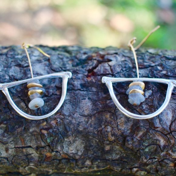 New Silver Boho Natural Stone Drop Dangle Earrings Boho Drop Simple - Picture 6 of 13